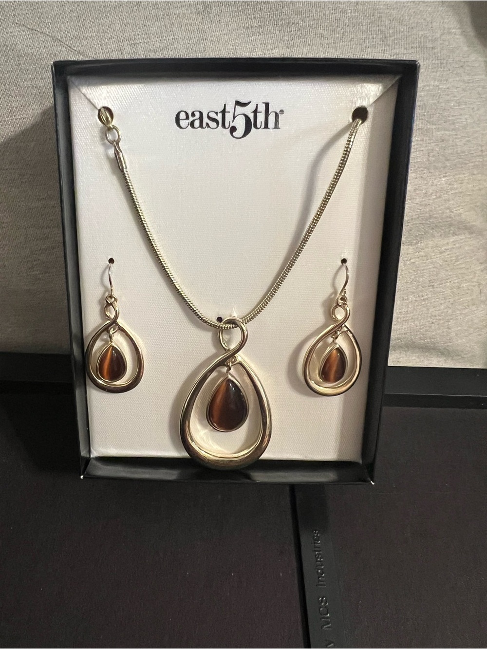 East 5th Gold Teardrop Necklace and Earring Set with Amber Stones